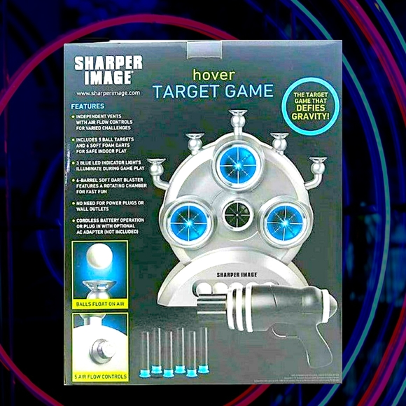 New Sharper Image Hover Target Game 6 Barrel Blaster 5 Floating Safe Indoor Gun - Picture 2 of 6